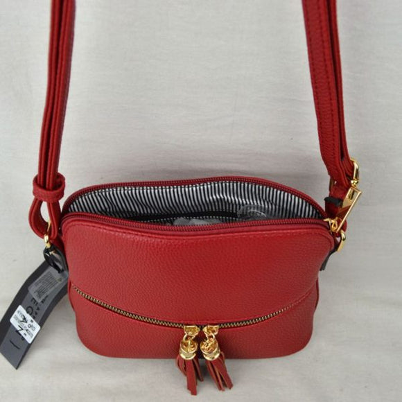 Zipper & tassel deail crossbody bag - red