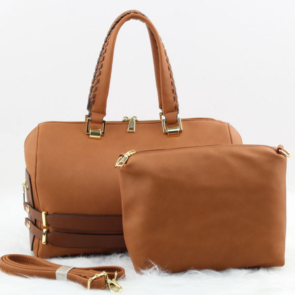Belted detail & whipstitch handle tote - brown