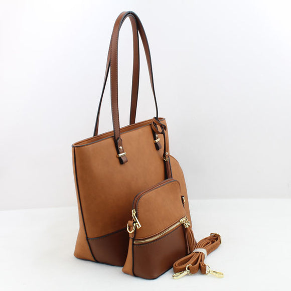3-in-1 colorblock tote set - coffee