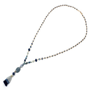 Semi precious w/ tassel necklace - blue