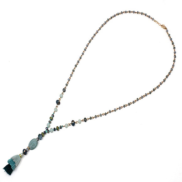 Semi precious w/ tassel necklace - teal blue