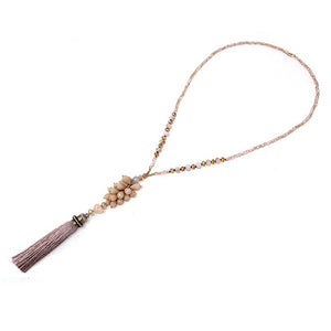 Semi precious w/ tassel necklace - pink