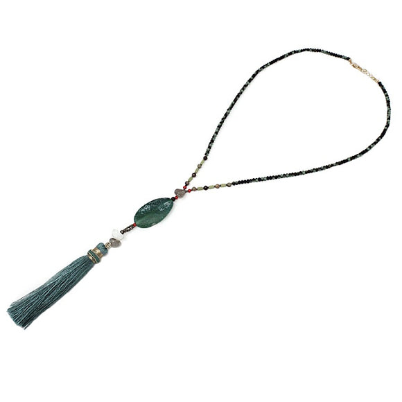 Semi precious w/ tassel necklace - green