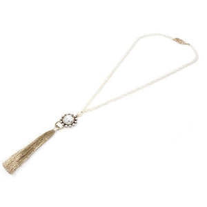 Pearl w/ tassel necklace earring set
