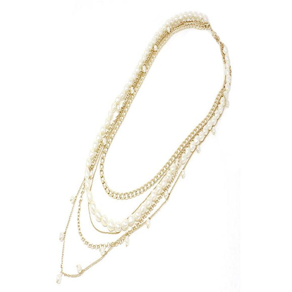 LAYERED PEARL & CHAIN NECKLACE SET