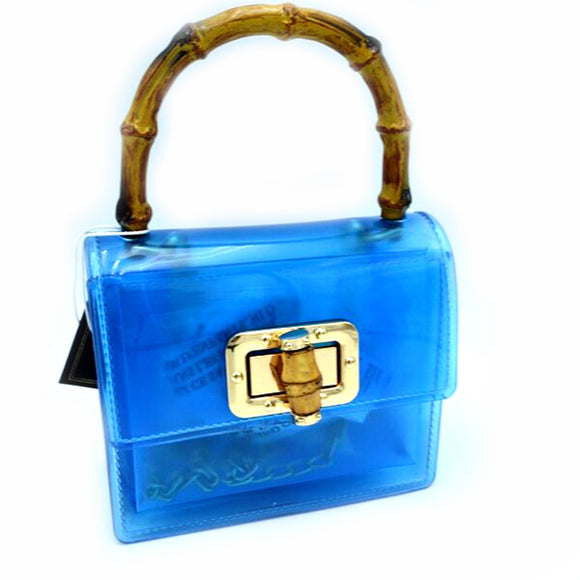 Bamboo handle turn-lock jelly bag - blue