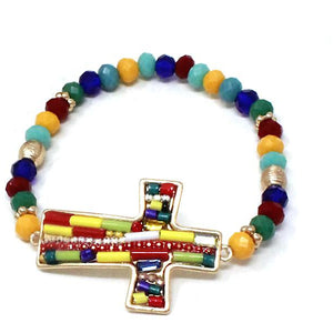 Cross multi color bead bracelet