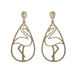 Flamingo outline earring - gold