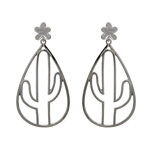 Cactus outline earring - silver