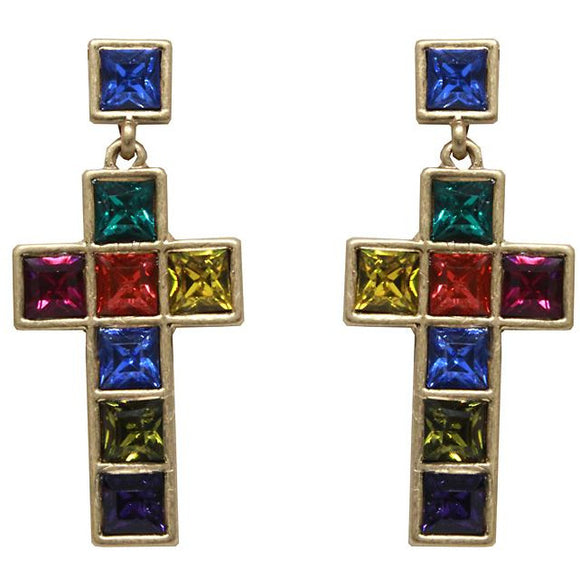 Cross multi glass bead earring