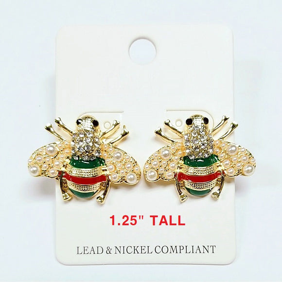 Bee / Insect earring - green & red