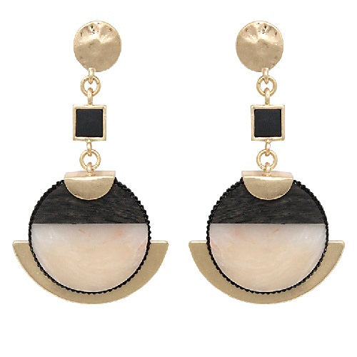 Wood & marble earring - natural