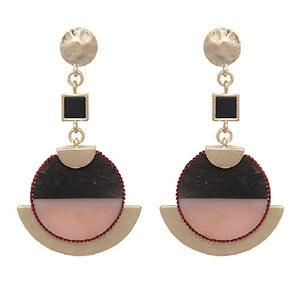 Wood & marble earring - pink