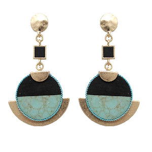 Wood & marble earring - turquoise