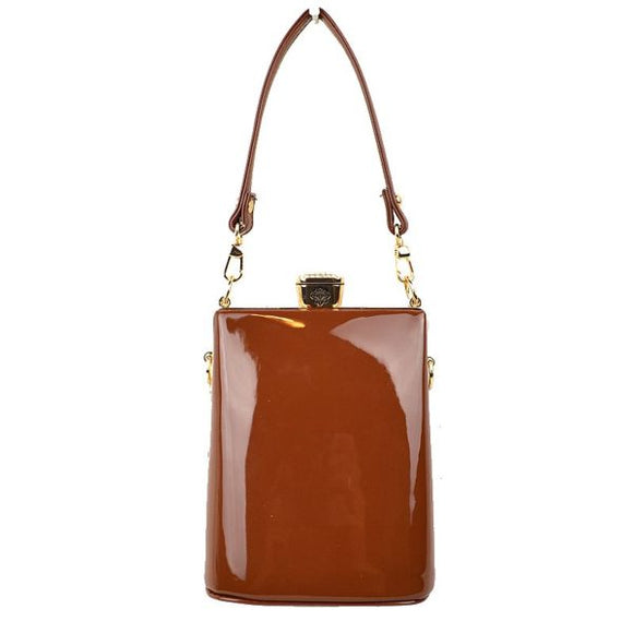 Patent leather single handle bag - brown