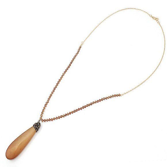 Semi precious pendant necklace set - brown