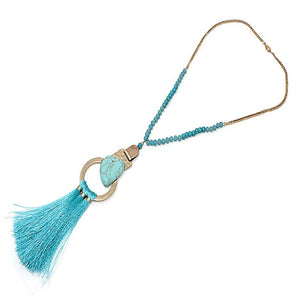 Turquoise stone w/ tassel necklace set