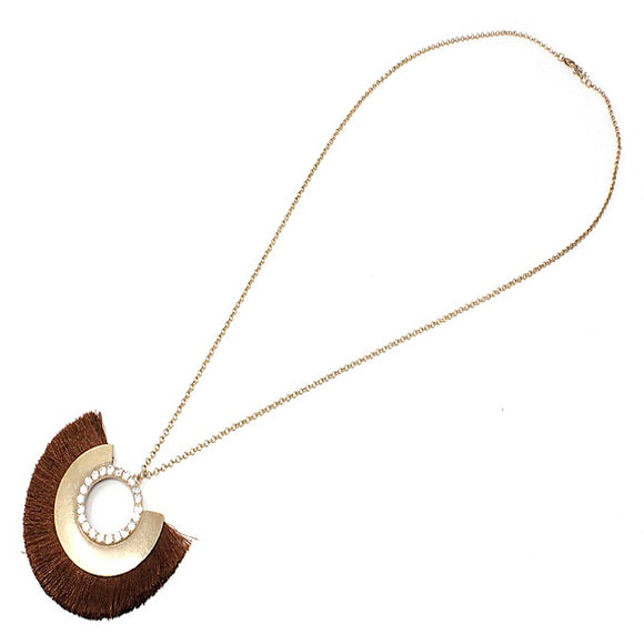 Fan tassel necklace set - brown