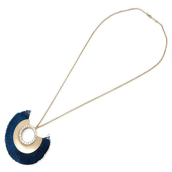 Fan tassel necklace set - teal