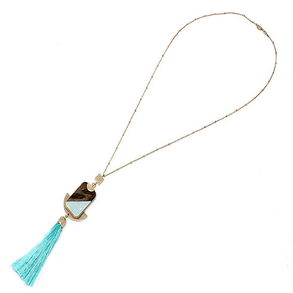 Semi precious w/ tassel necklace set - aqua