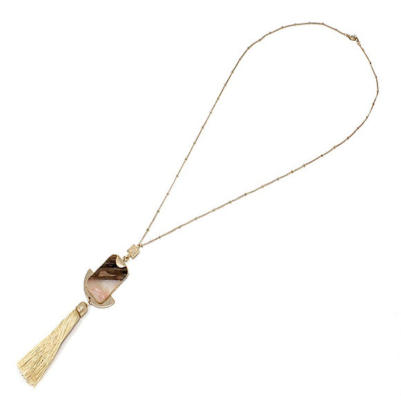 Semi precious w/ tassel necklace set - natural