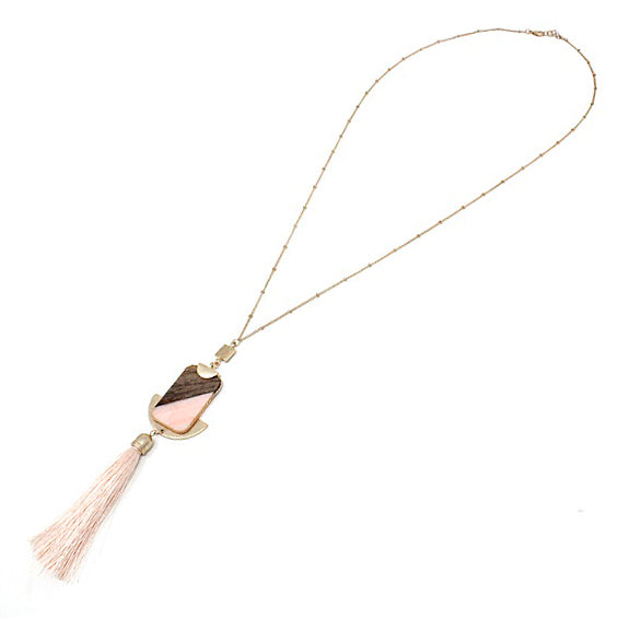 Semi precious w/ tassel necklace set - peach