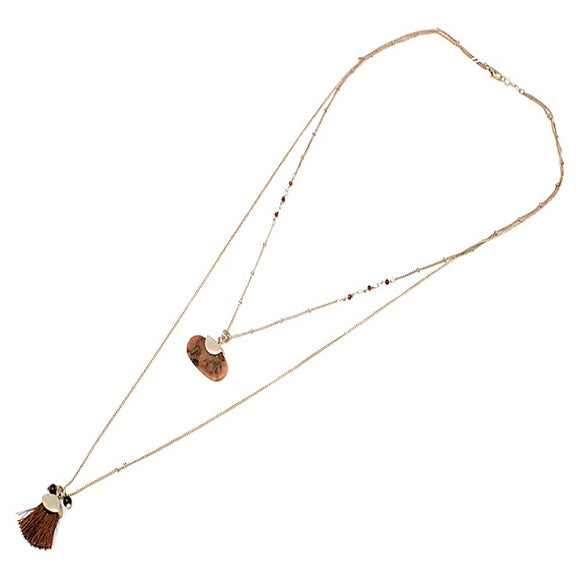 Tassel w/ multi layer necklace set - brown