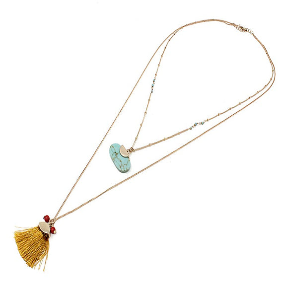 Tassel w/ multi layer necklace set - turquoise