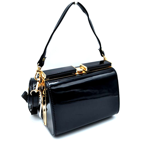 Glossy leather sholder bag - black