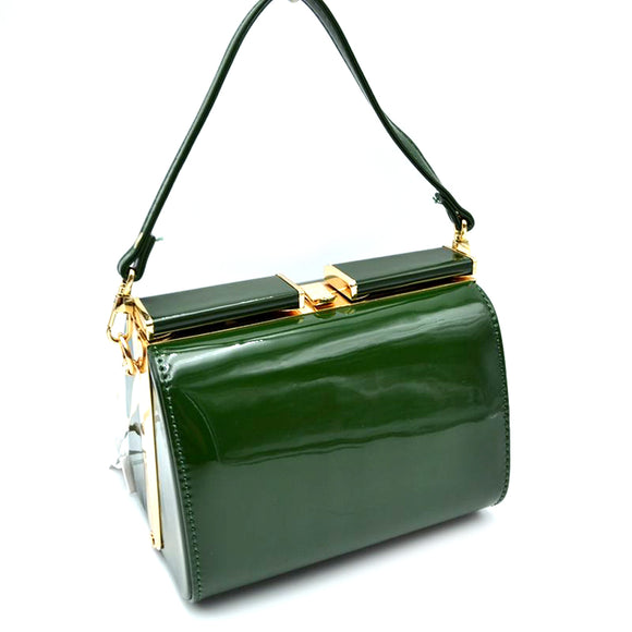 Glossy leather sholder bag - emerald