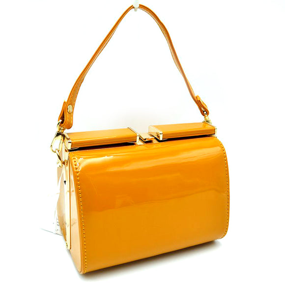Glossy leather sholder bag - mustard