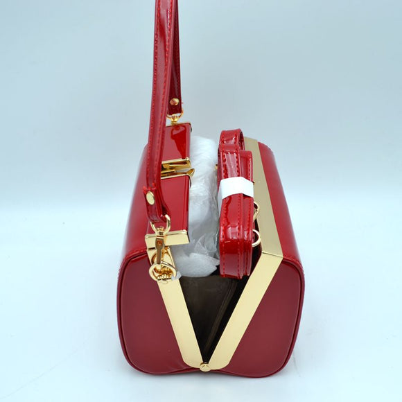 Glossy leather sholder bag - fuchsia