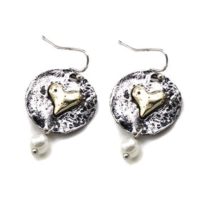 Heart on round disc earring - gold heart