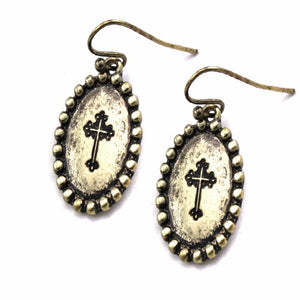 Oval Cross engraved earring - Gold