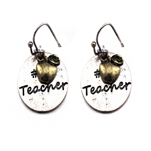#1 teacher earring - silver