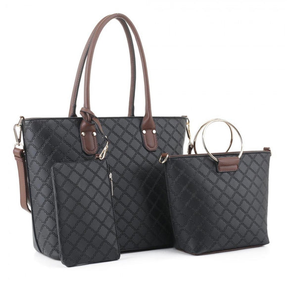 Quilting texture tote set - black/light coffee