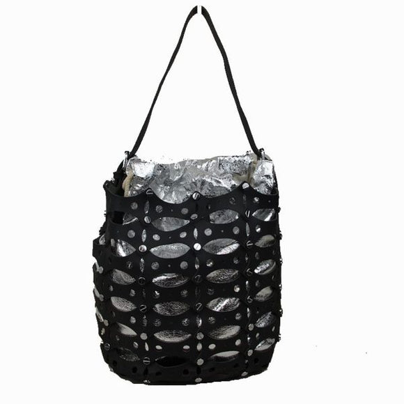 Studded laser cut handbag - black
