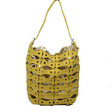 Studded laser cut handbag - yellow