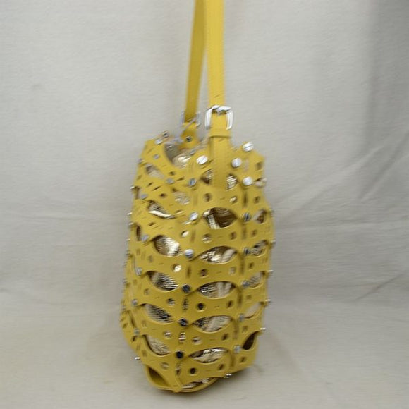 Studded laser cut handbag - yellow