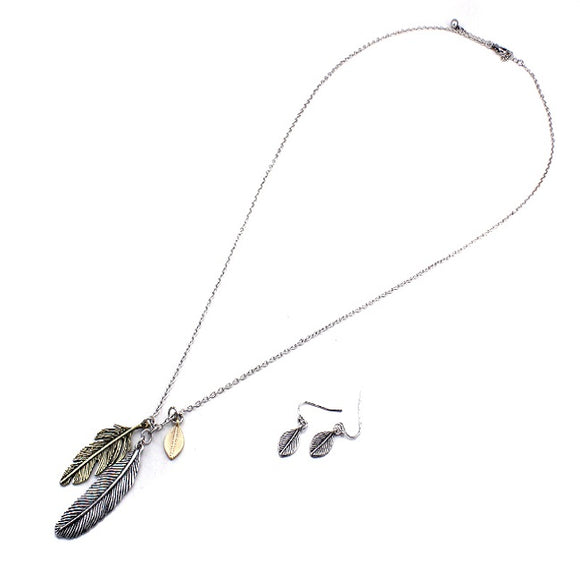 Multi Feather drop necklace set