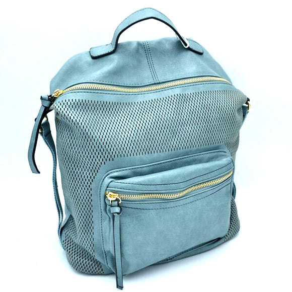 Laser cut detail leather backpack - blue