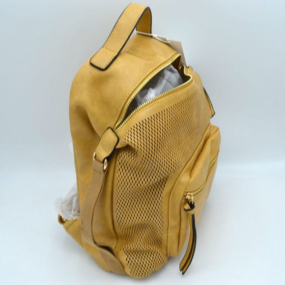 Laser cut detail leather backpack - brown