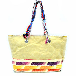 Quilted fabric & chain handle tote - beige