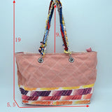 Quilted fabric & chain handle tote - pink