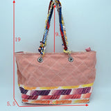 Quilted fabric & chain handle tote - beige