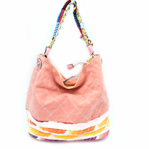 Quilted fabric & chain handle bucket bag - pink