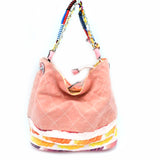 Quilted fabric & chain handle bucket bag - pink