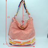 Quilted fabric & chain handle bucket bag - stone