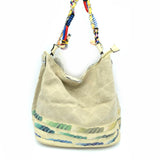 Quilted fabric & chain handle bucket bag - stone