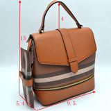 Stripe pattern backapck with pouch - brown